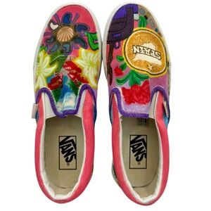Custom Hand-painted Vans Slip-On Shoes "100 Miles" "Spain" Women's 9 OOAK‎